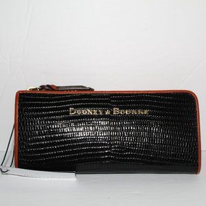 NWT Dooney & Bourke Black Lizard Embossed Leather Continental Zip Clutch Wallet